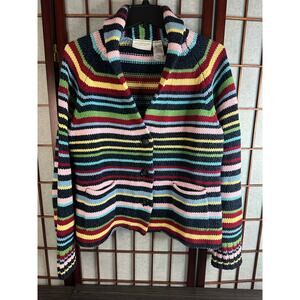 Liz Claiborne button-up cardigan with multi-color horizontal stripes